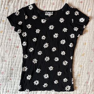 Vintage Daisy Print Black Babydoll Top